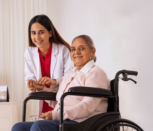 Senior woman with caregiver support