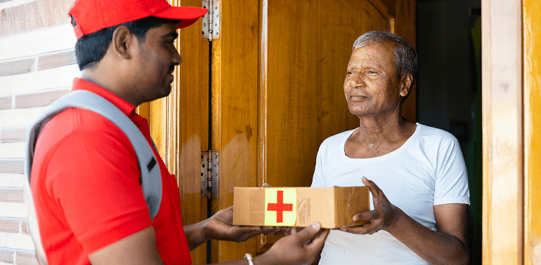 Delivery of medicines to elderly man