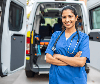 Paramedic ready for emergency care